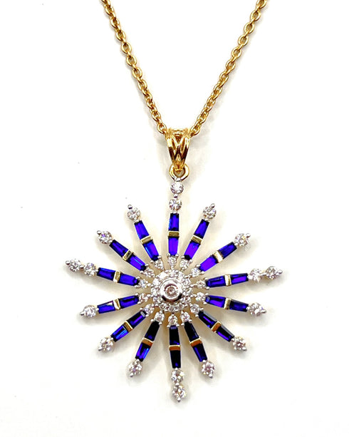 14k Gold Star of Bethlehem with Sapphire & Diamond Necklace